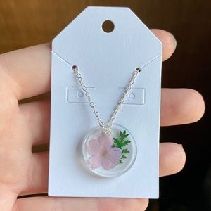 Handmade pressed flower silver necklace